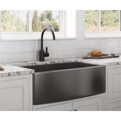 black cabinets with stainless steel farmhouse sink|black farmhouse sink apron front.